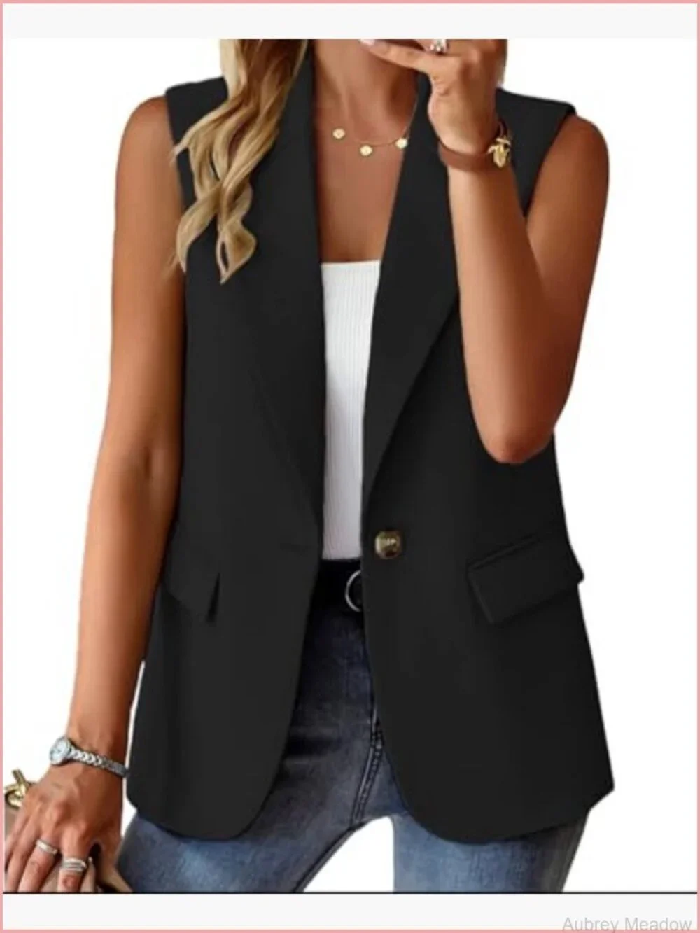 Sleeveless Blazer Vest Casual Button Front Lightweight Jacket Summer Work